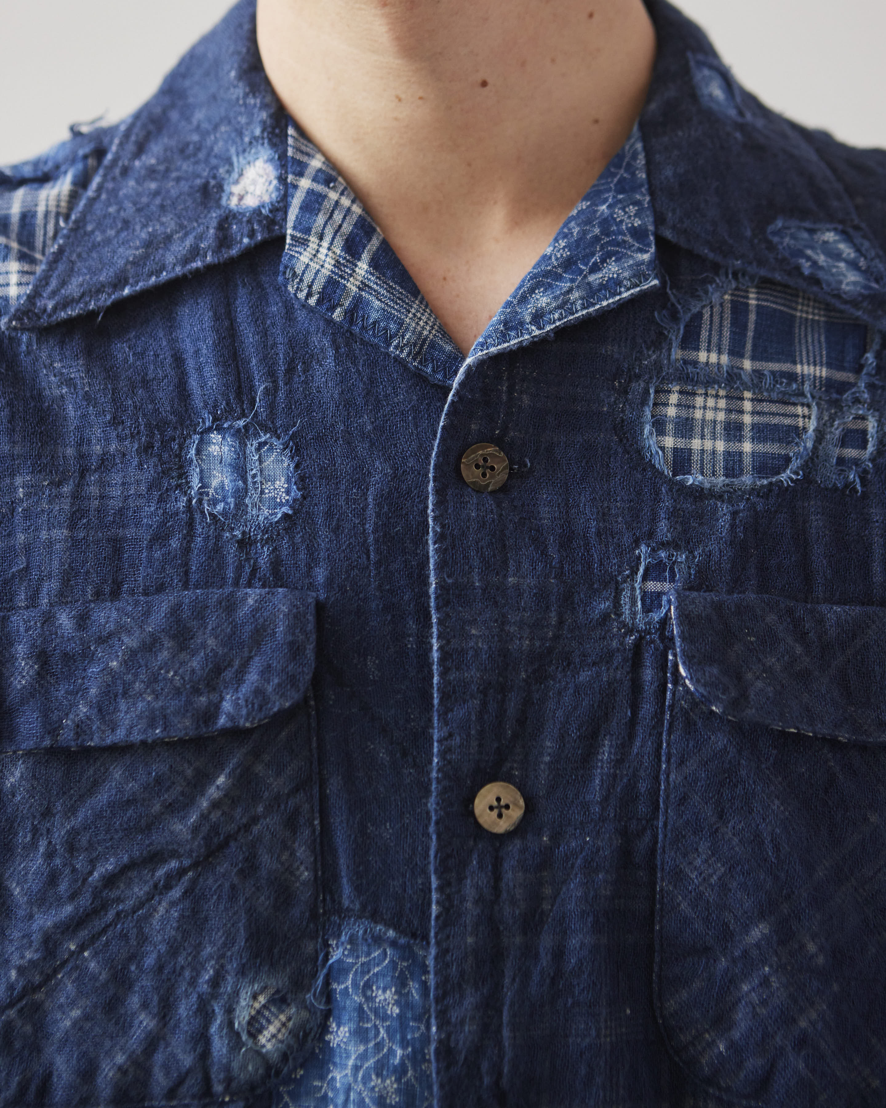 Kapital Patchwork Nora-Dot Board Shirt, Indigo – Glasswing