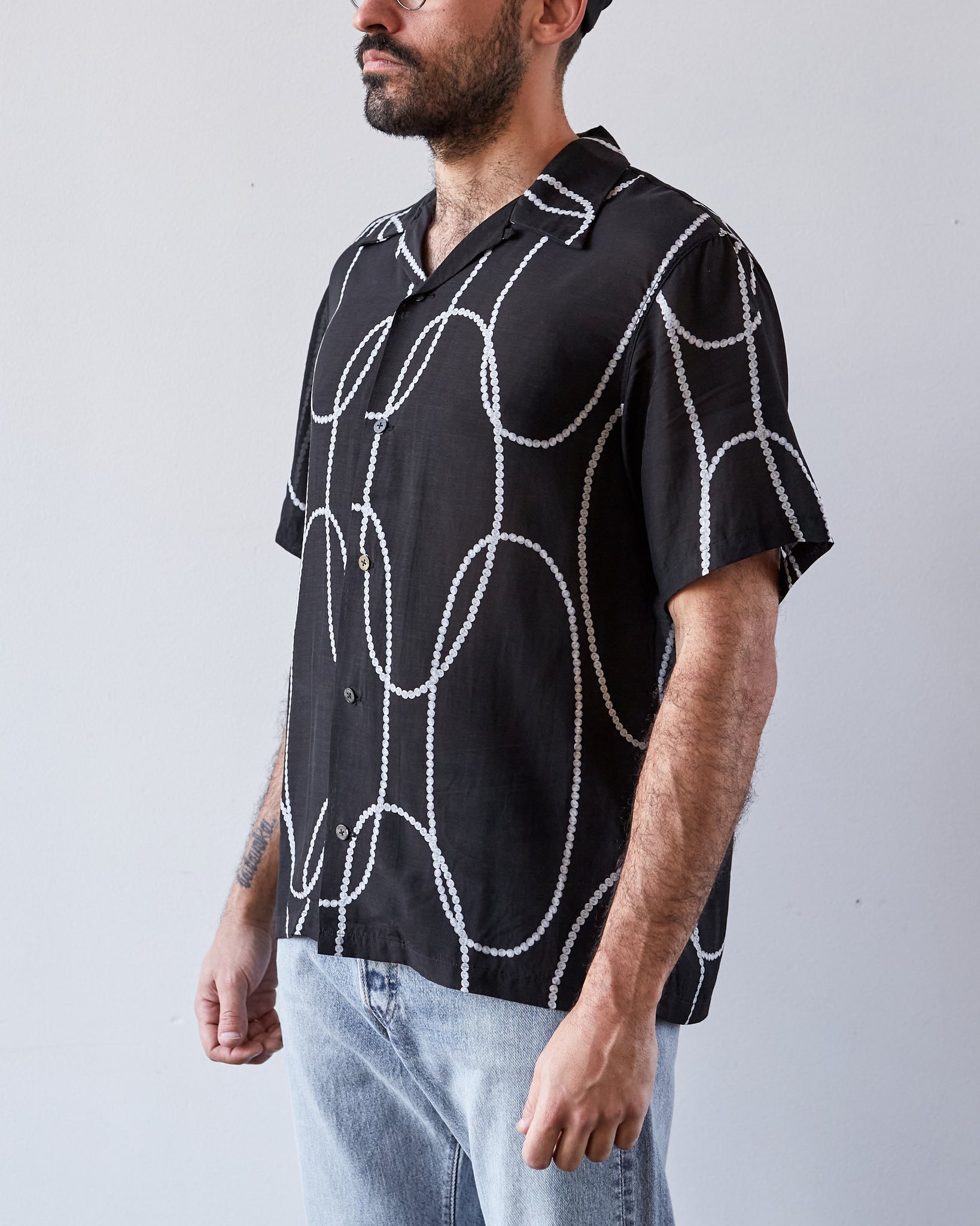 KAPITAL Black & White Silk Hawaiian Shirt