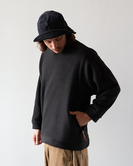 Kapital Reverse Fleece Big Crew Sweatshirt, Black