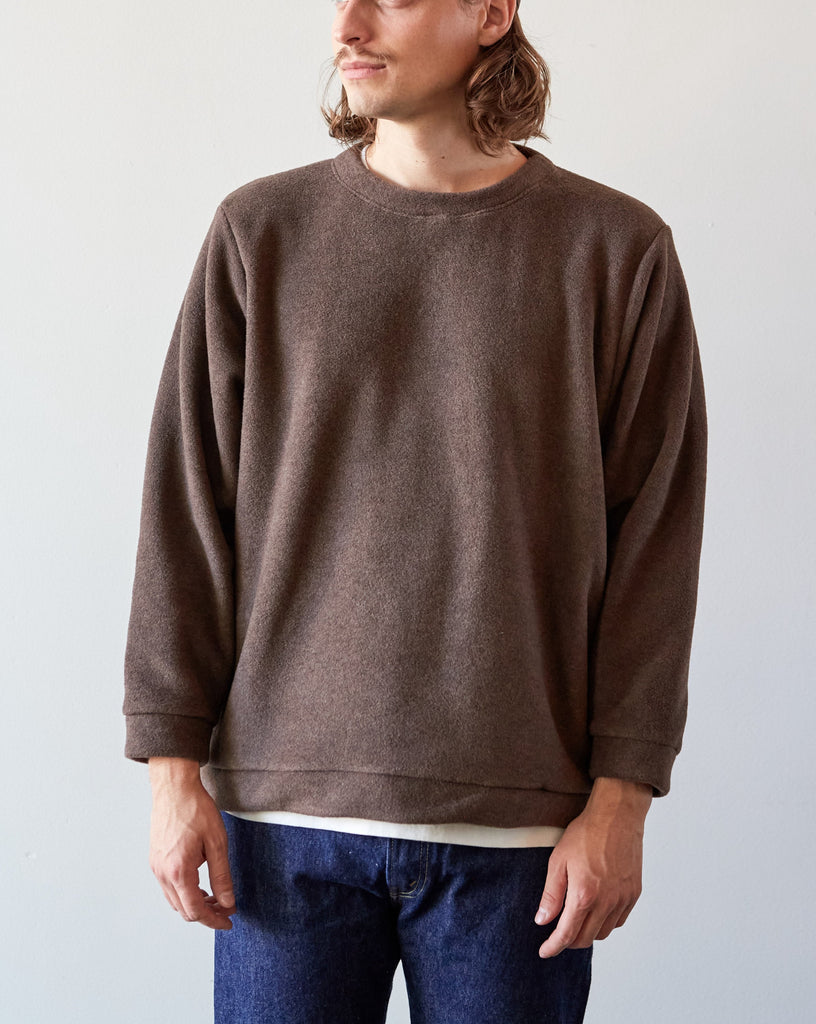 Kapital Reverse Fleece Big Crew Sweatshirt, Brown | Glasswing