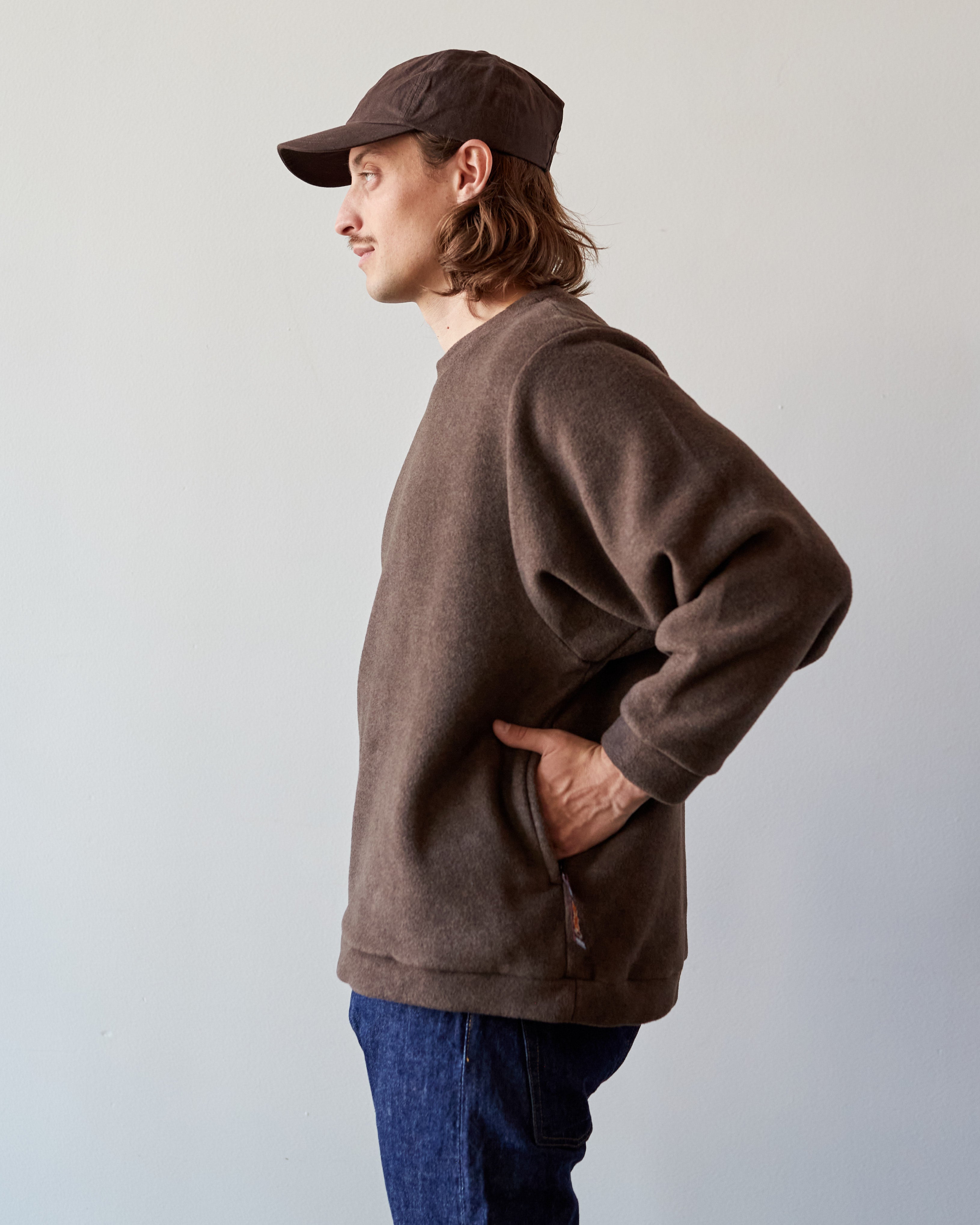 Kapital Reverse Fleece Big Crew Sweatshirt, Brown – Glasswing