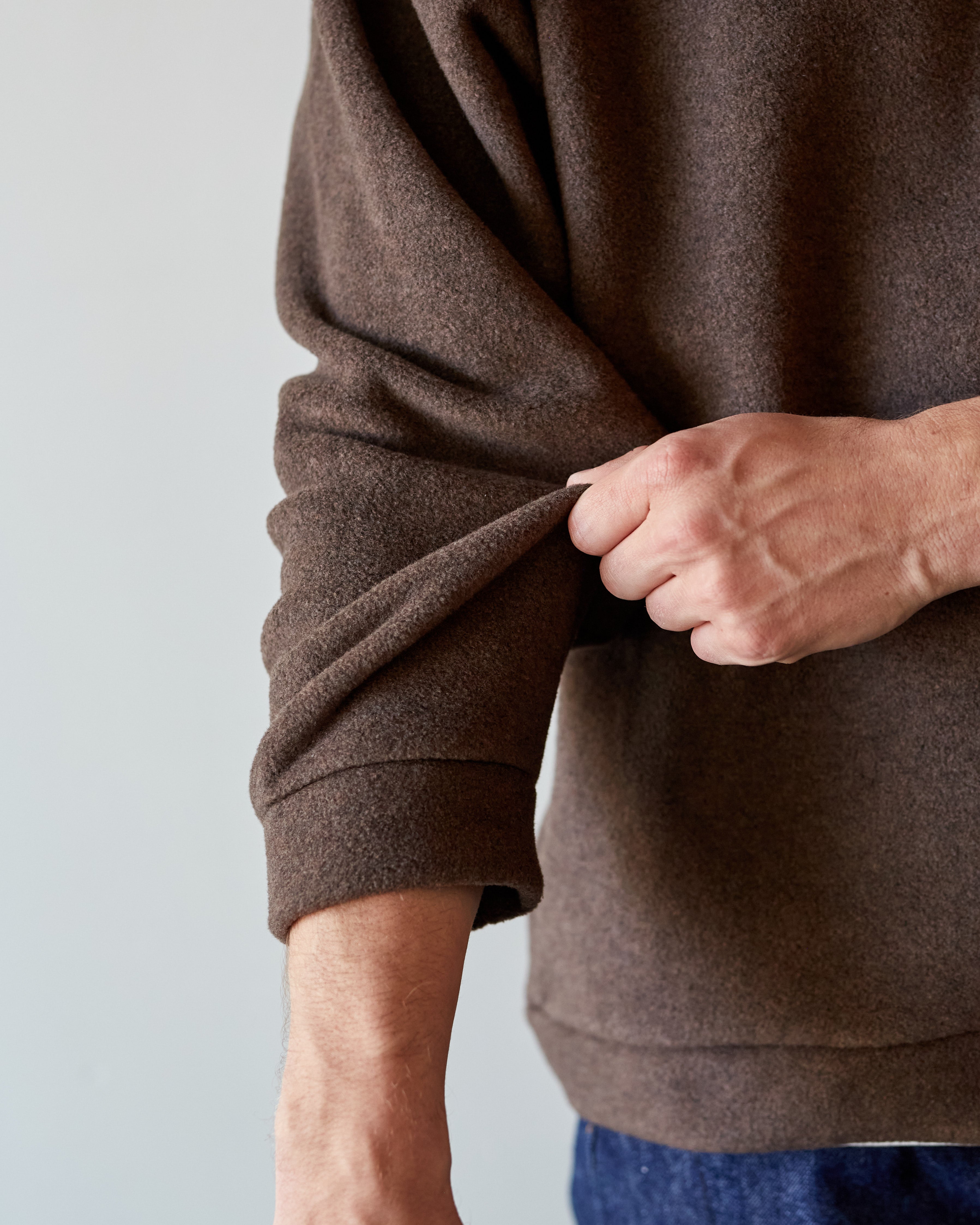 Kapital Reverse Fleece Big Crew Sweatshirt, Brown – Glasswing