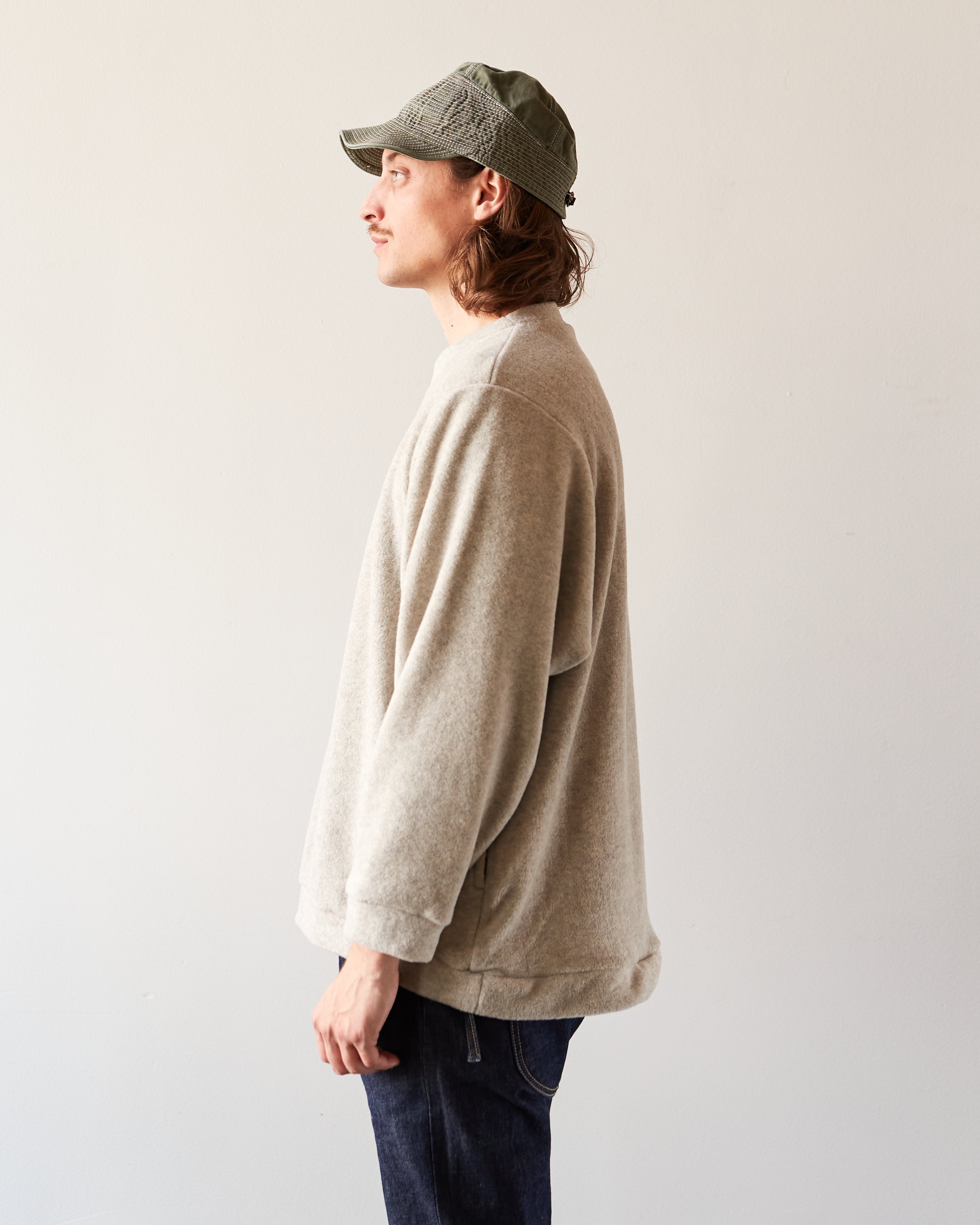 Kapital Reverse Fleece Big Crew Sweatshirt, Ecru – Glasswing