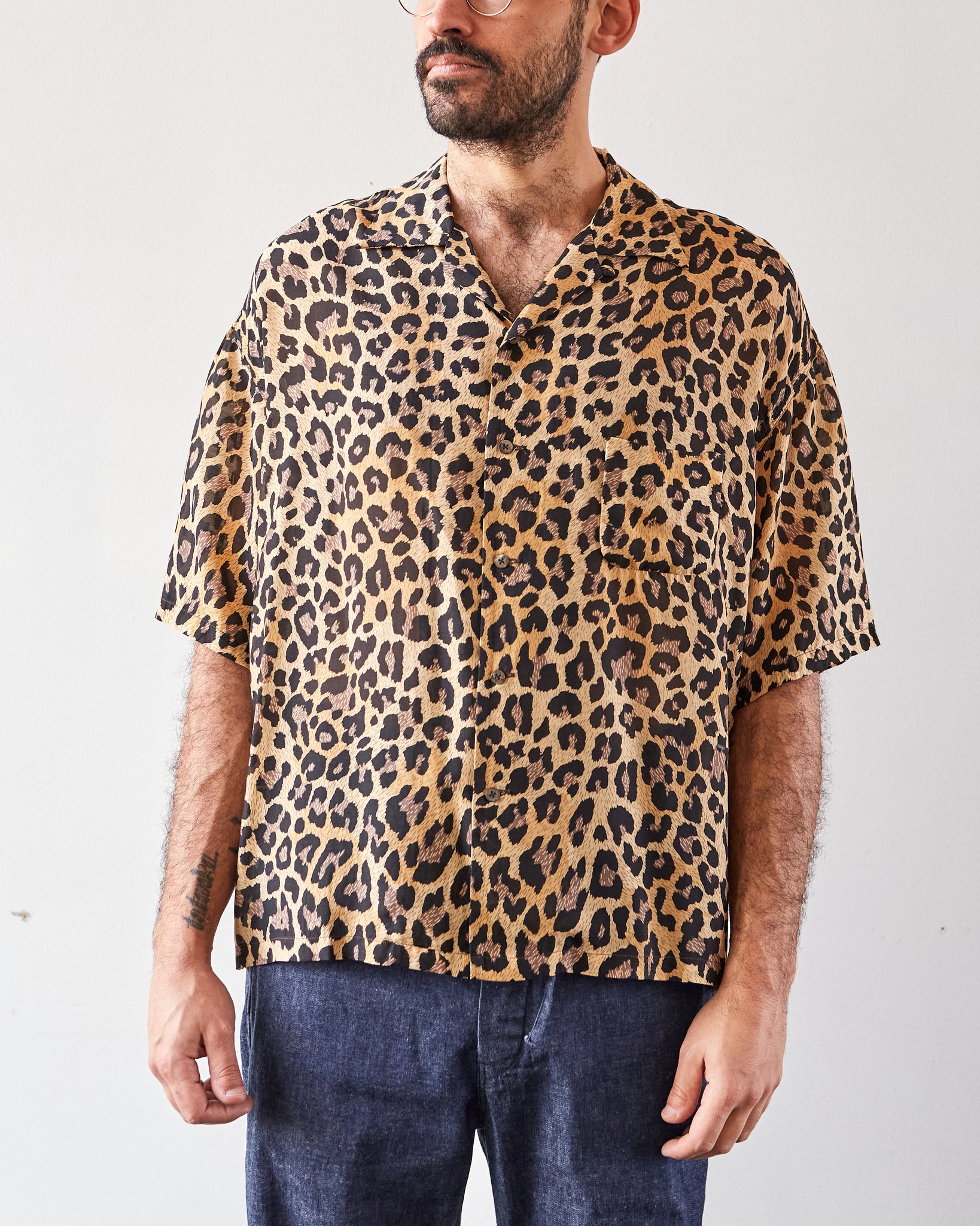 Kapital Silk Rayon Leopard Big Shirt, Brown | Glasswing