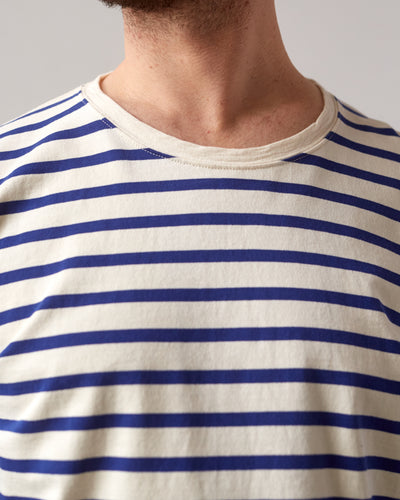 Kapital Stripe Smilie Patch Long Sleeve Tee, Blue