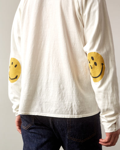 Kapital Unisex Smilie Patch Long Sleeve Tee, White