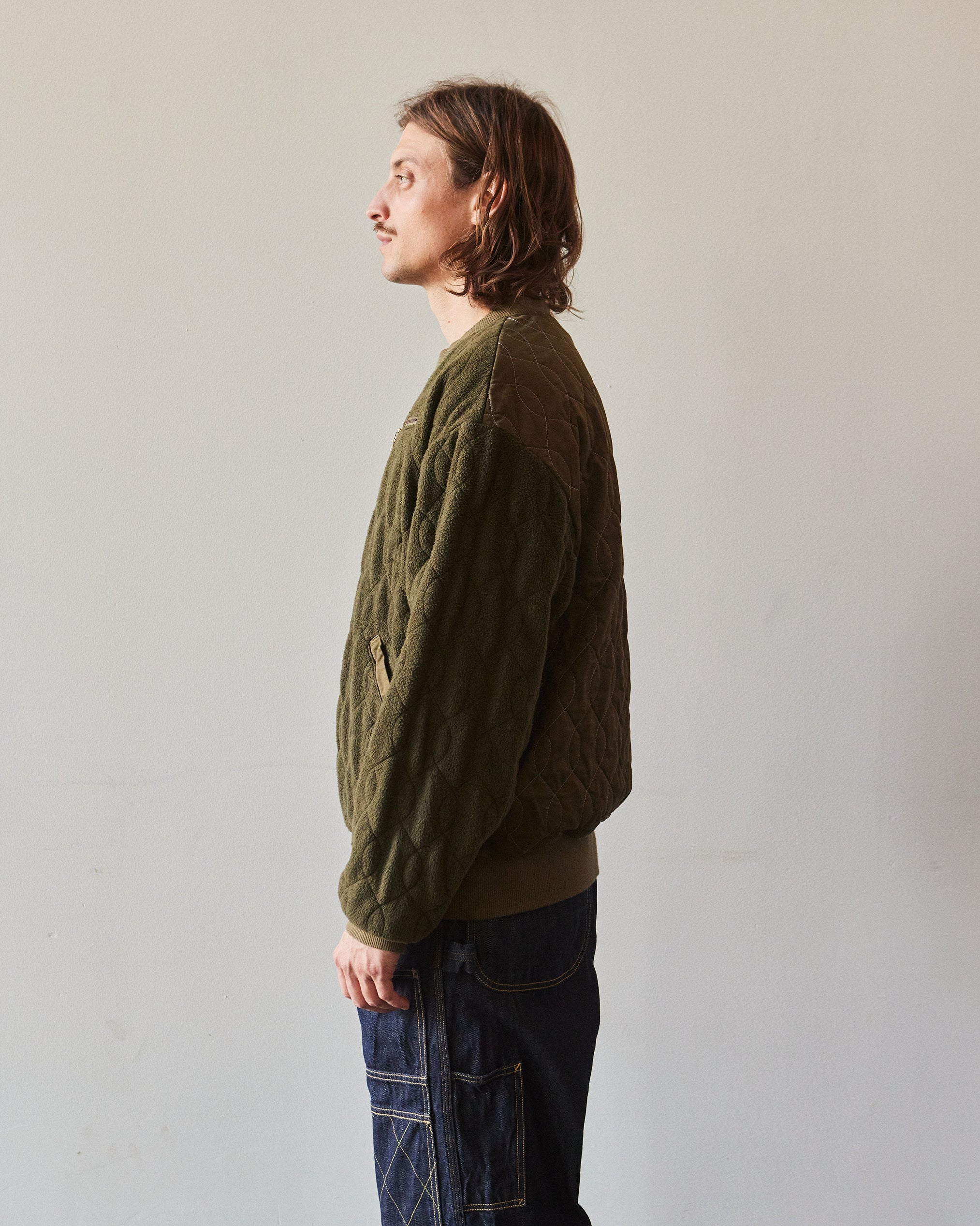Kapital Waffle Quilt Crew Sweater, Khaki – Glasswing