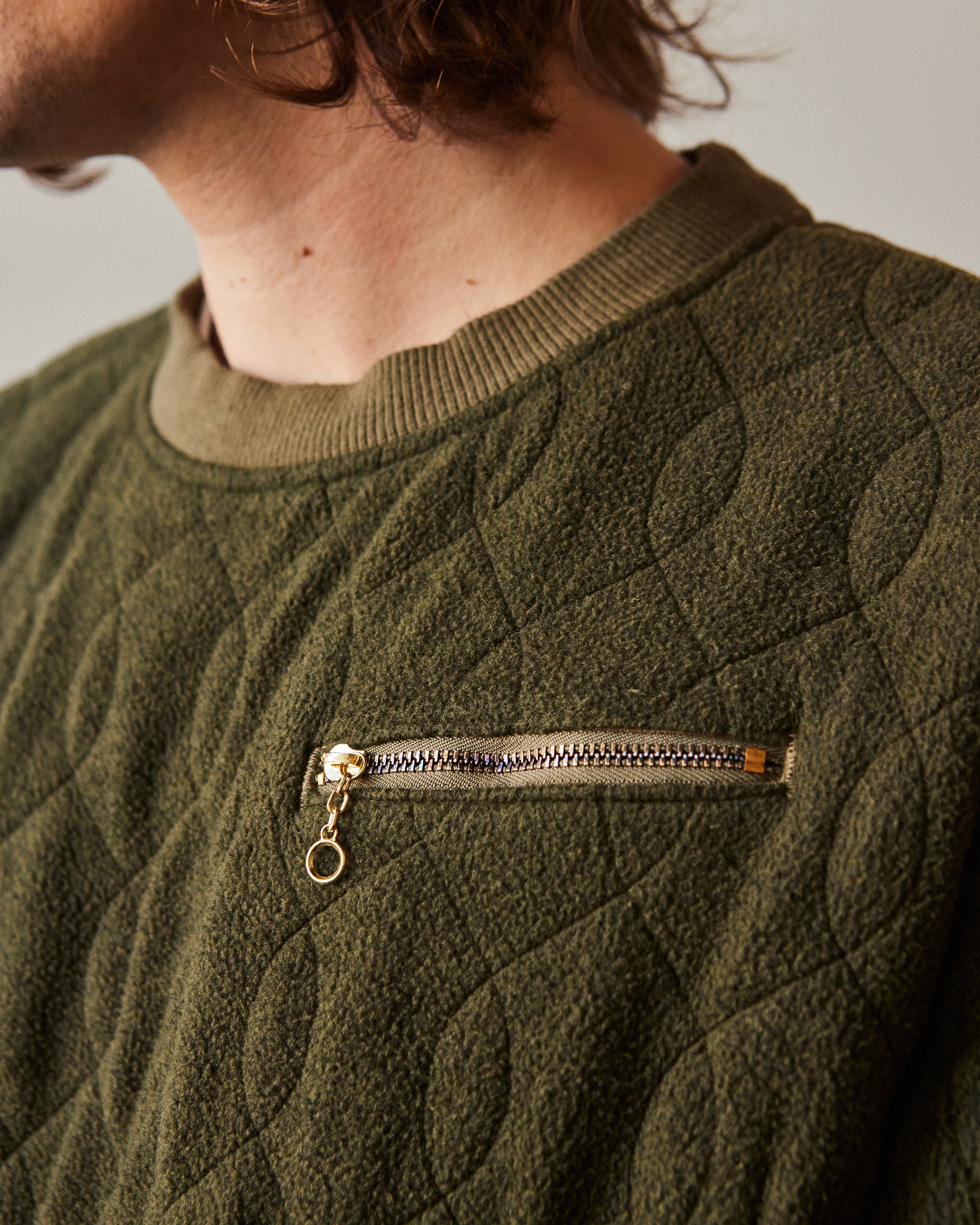Kapital Waffle Quilt Crew Sweater, Khaki – Glasswing