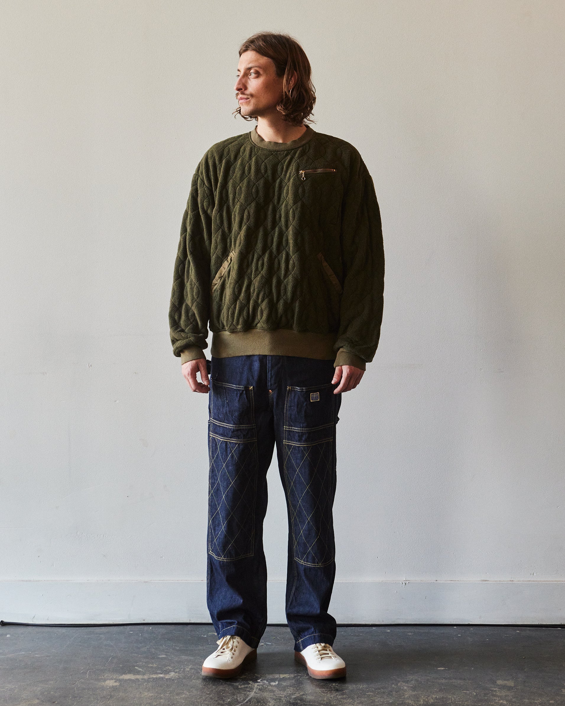 Kapital Waffle Quilt Crew Sweater, Khaki – Glasswing