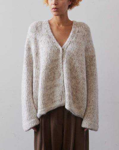 Lauren Manoogian Handknit Marl Cardigan, White/Pebble