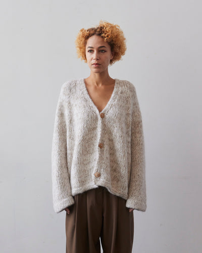 Lauren Manoogian Handknit Marl Cardigan, White/Pebble