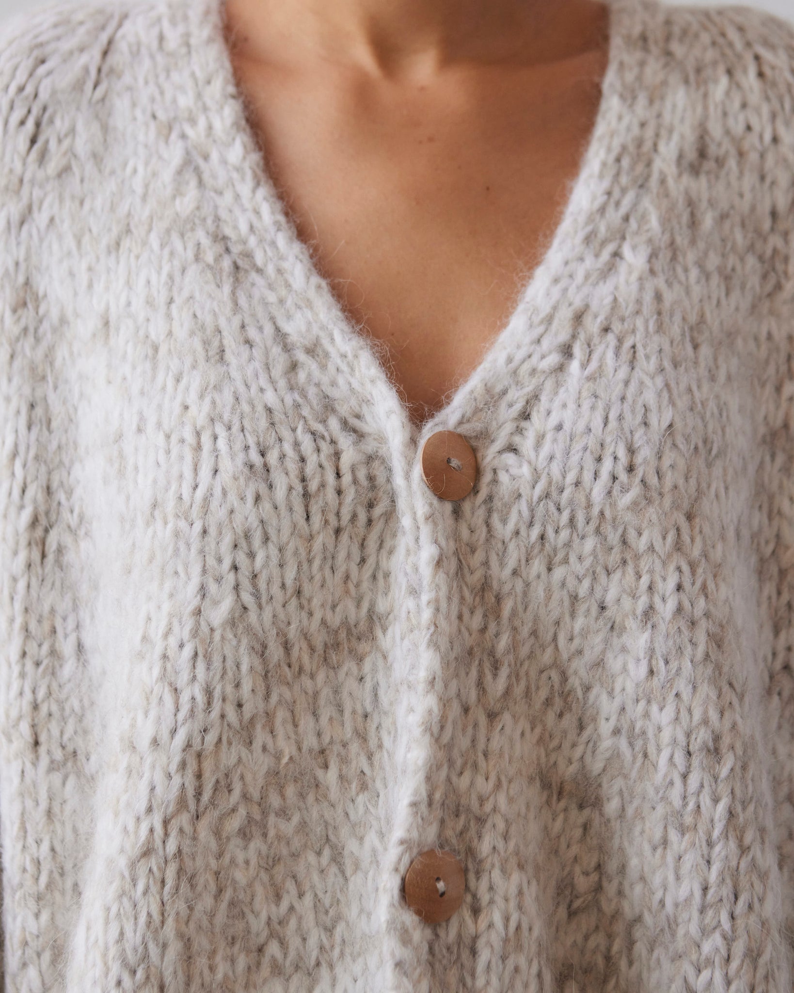 Lauren Manoogian Handknit Marl Cardigan, White/Pebble | Glasswing