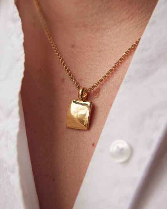 Maslo Square Pendant Necklace, Gold