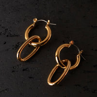 Maslo Tiny Latch Hoops with Oval Ring, Gold
