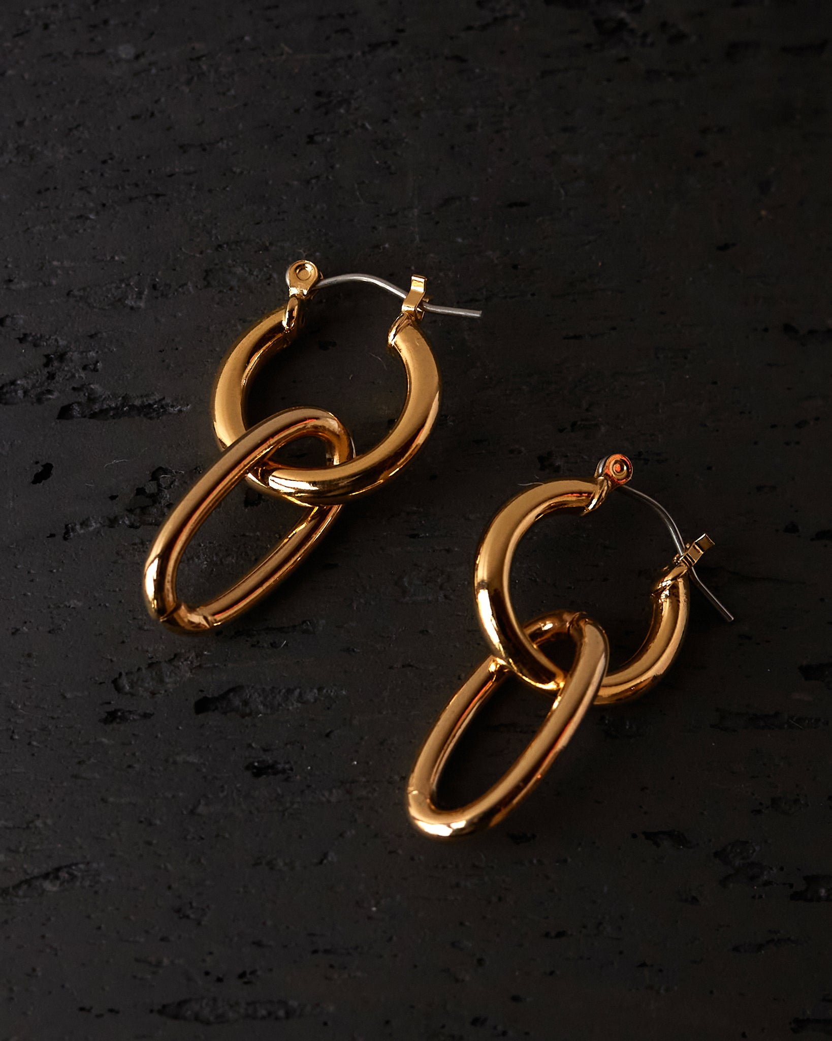 Maslo Tiny Latch Hoops with Oval Ring, Gold