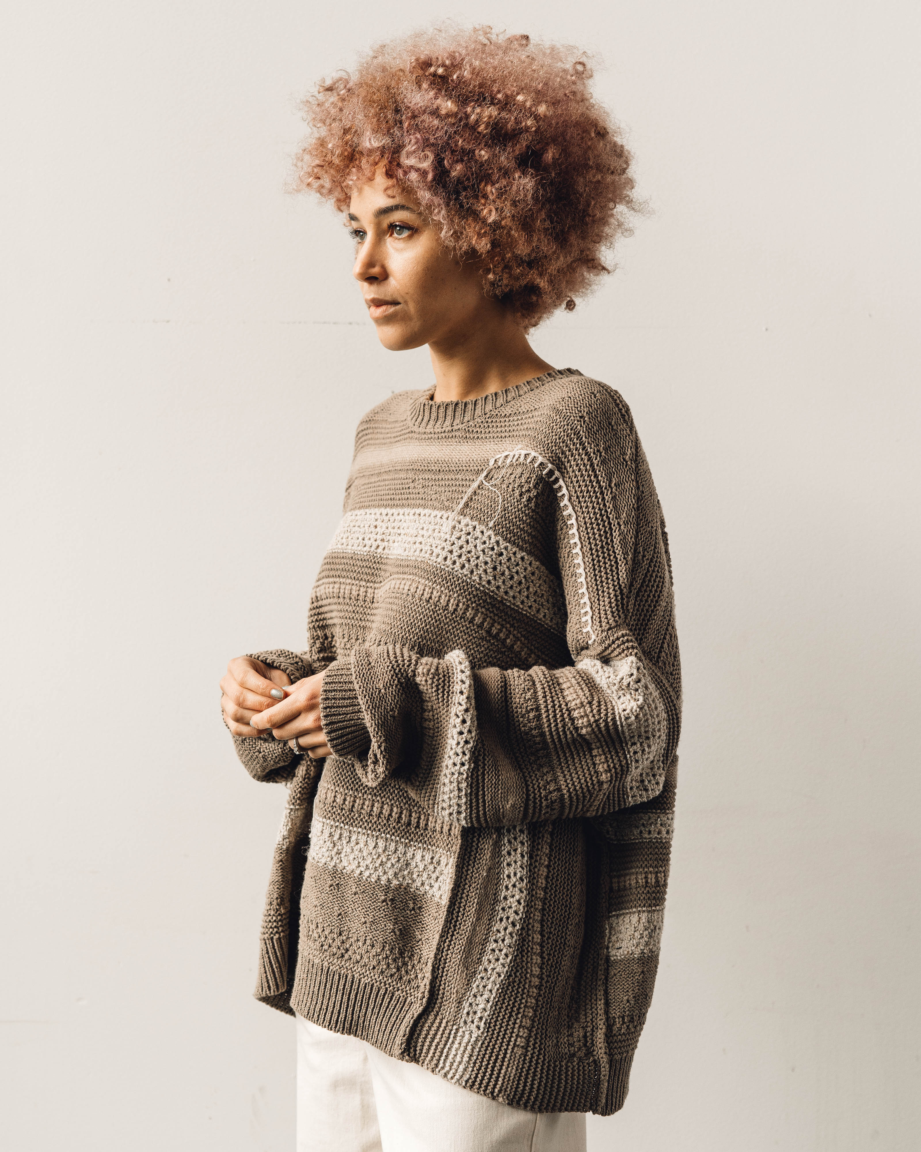 Cordera Natural Patched Sweater, Taupe – Glasswing