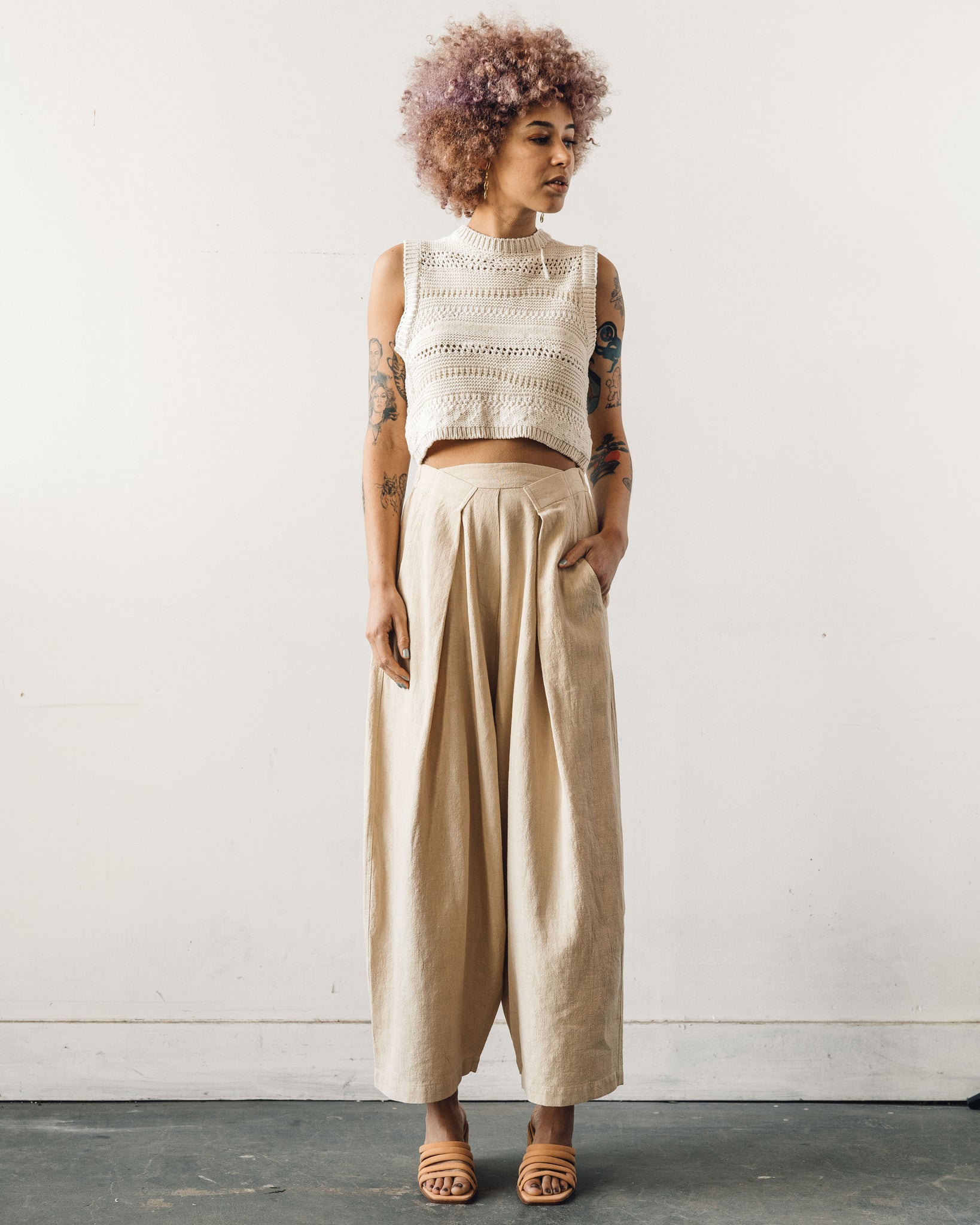 Buy Three Beige Cotton Twill Pleat Front Pants Online  Aza Fashions