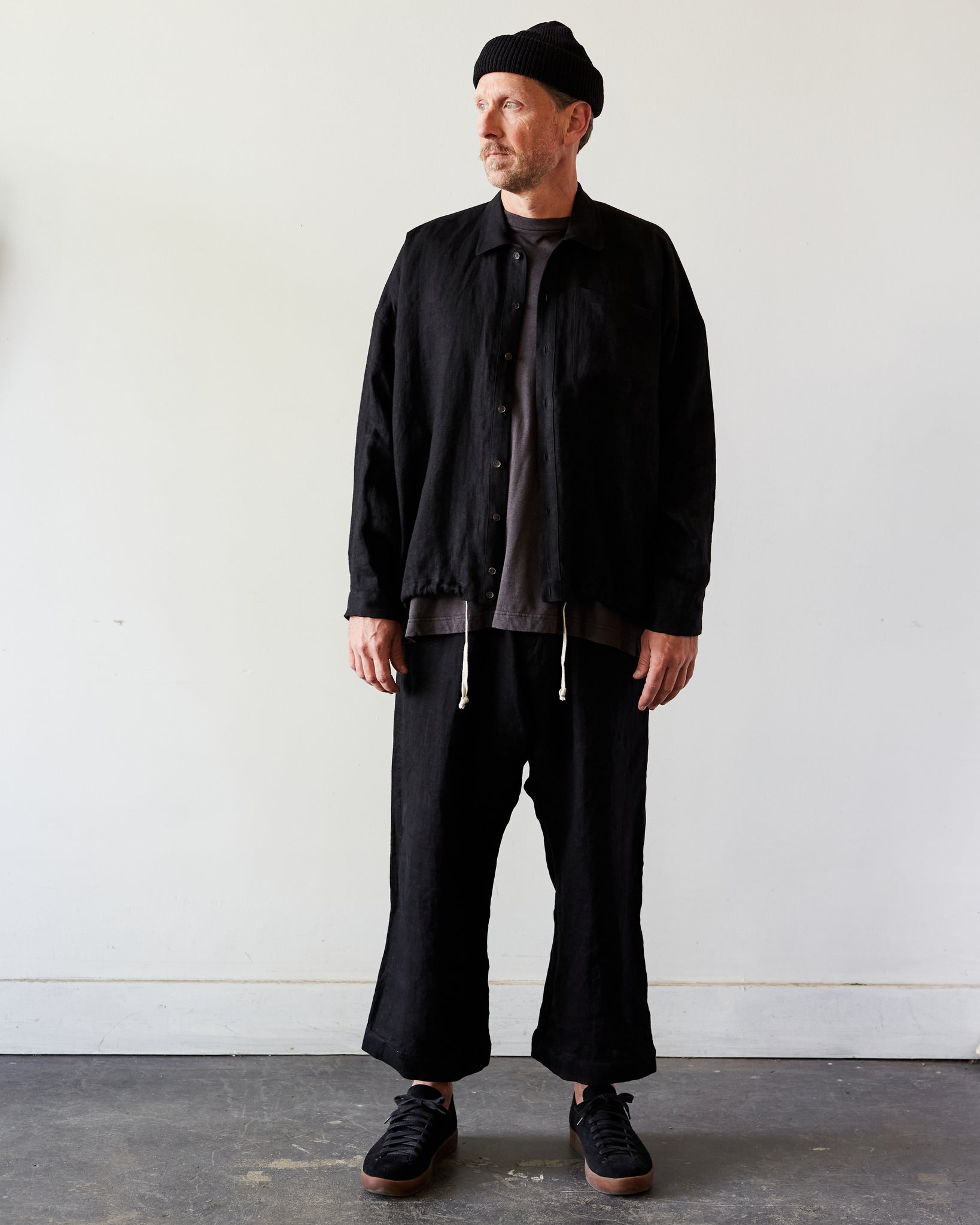 O-Project Bomber Shirt, Black Herringbone | Glasswing