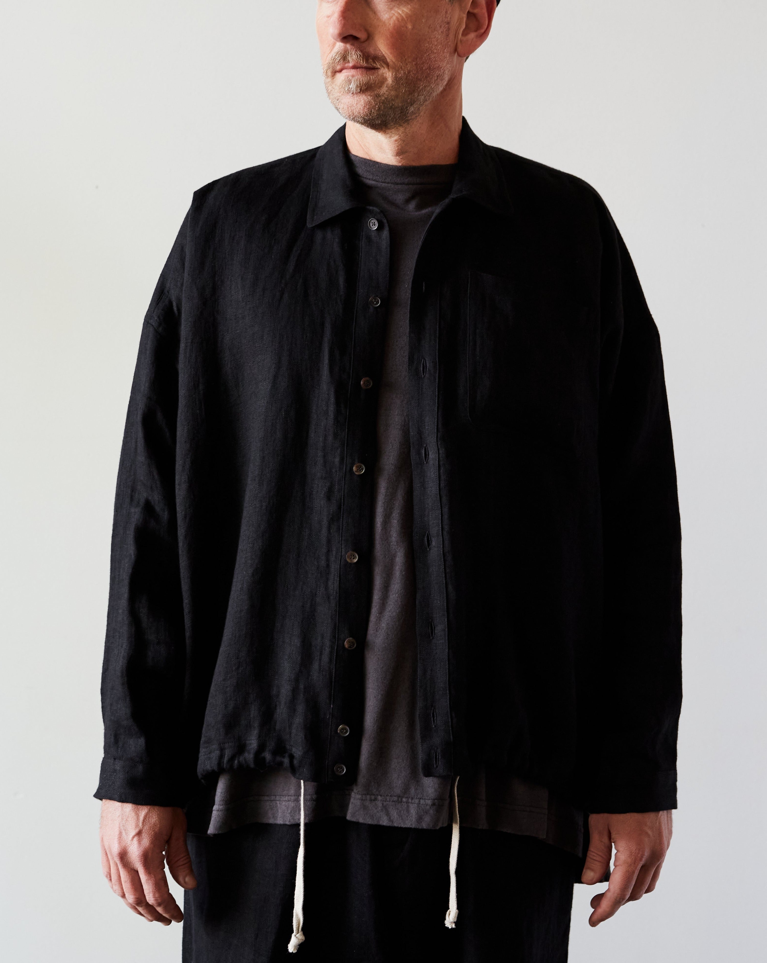 O-Project Bomber Shirt, Black Herringbone | Glasswing