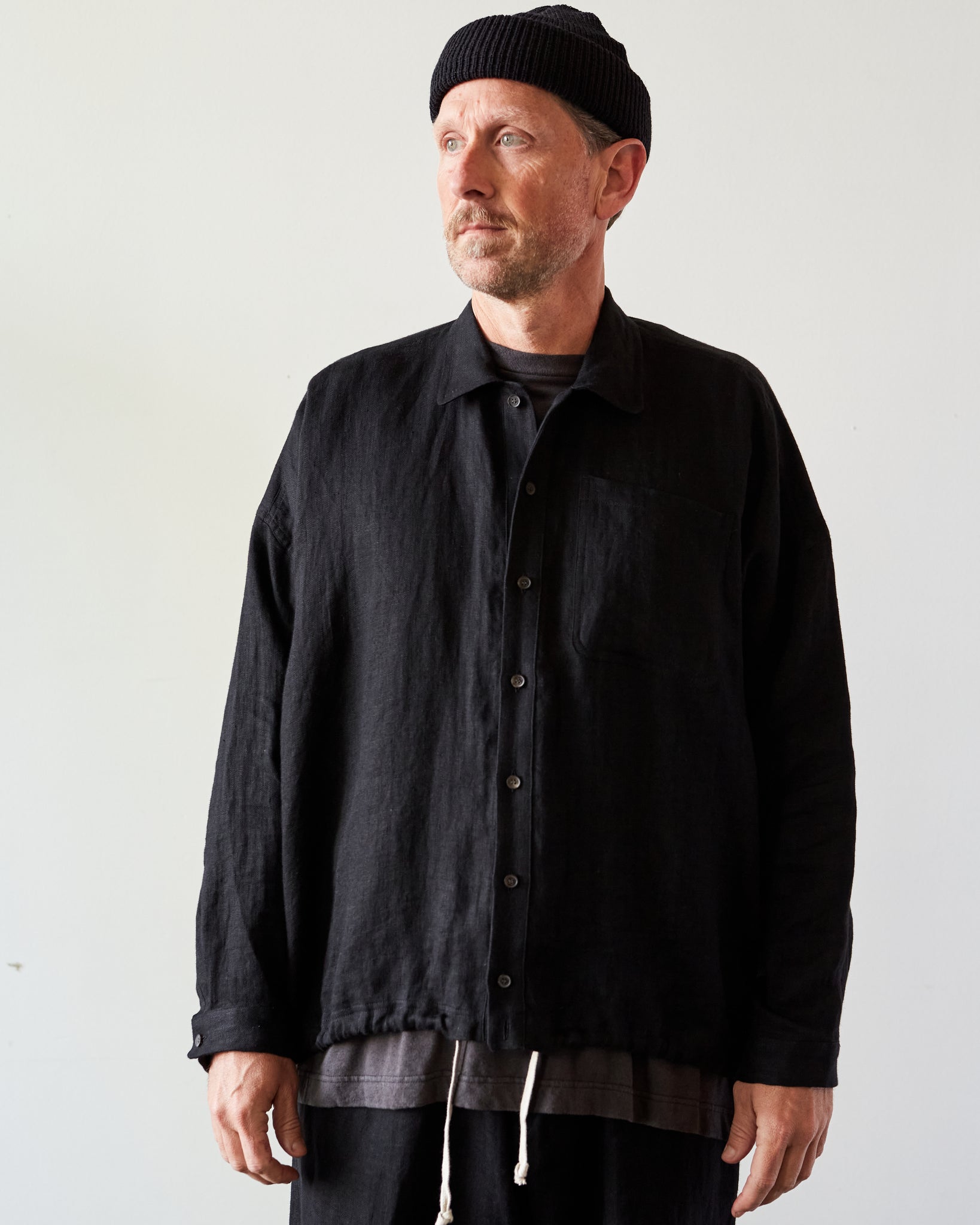 O-Project Bomber Shirt, Black Herringbone