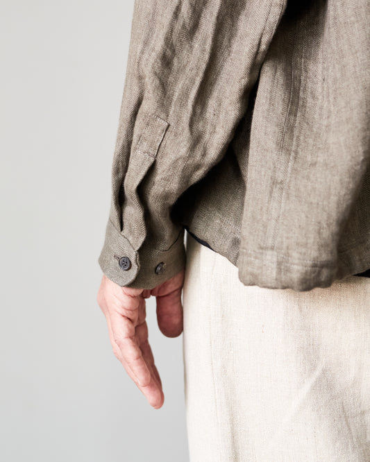 O-Project Bomber Shirt, Grey Herringbone