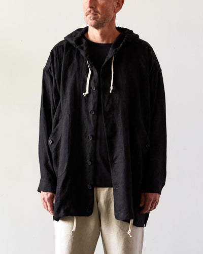 O-Project Hooded Jacket, Black Herringbone