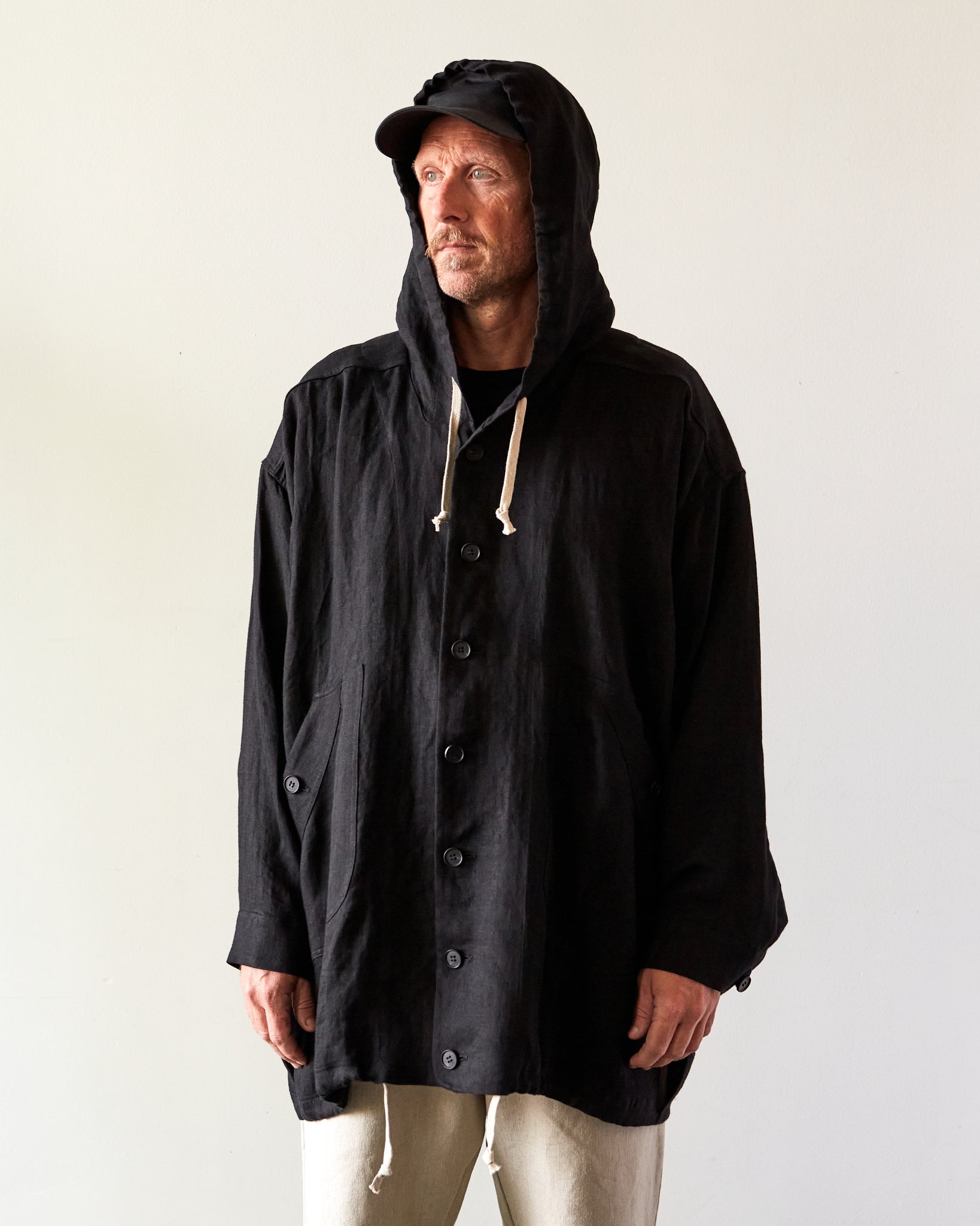 O-Project Hooded Jacket, Black Herringbone