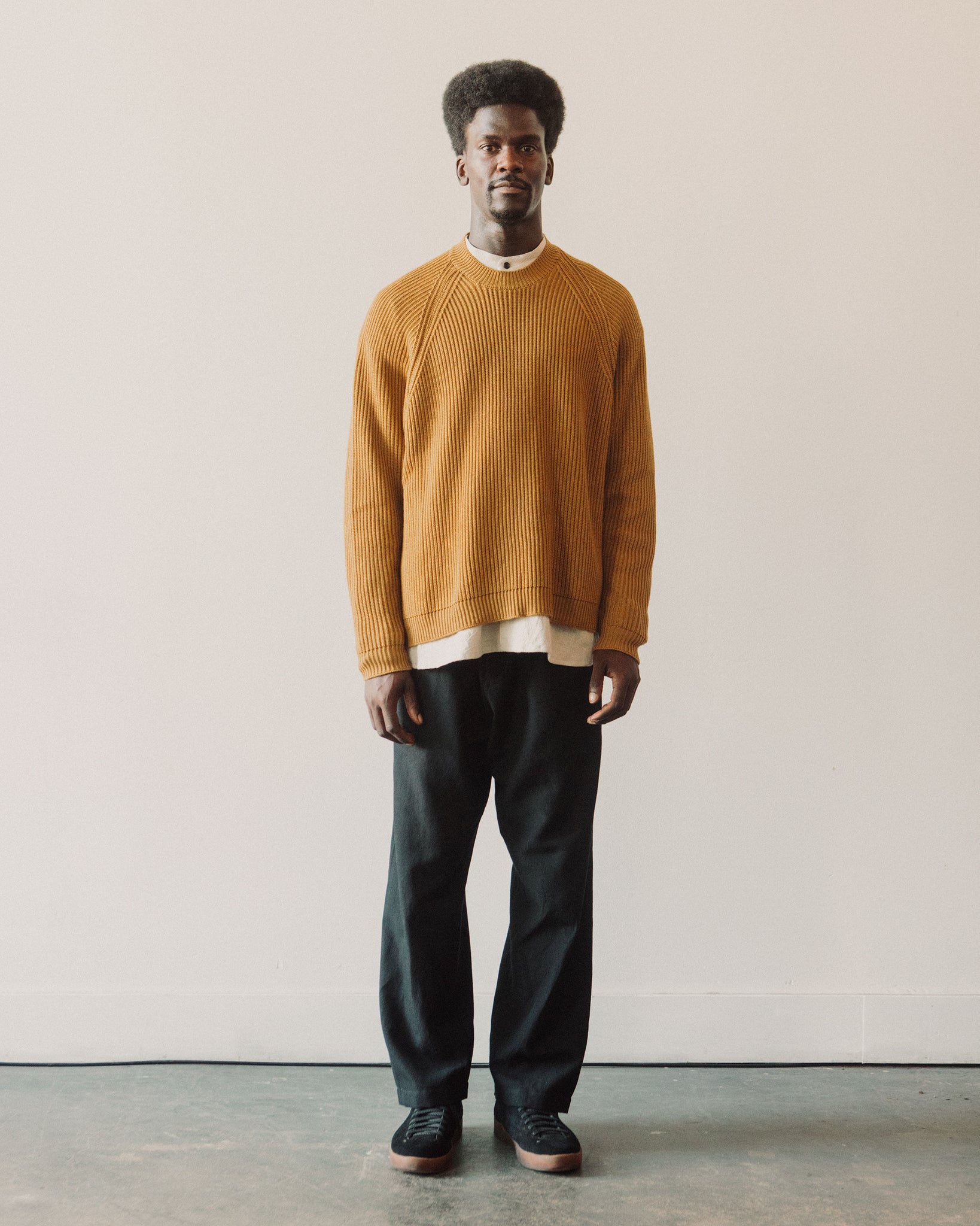 O-Project Knitted Crew Neck, Mustard | Glasswing