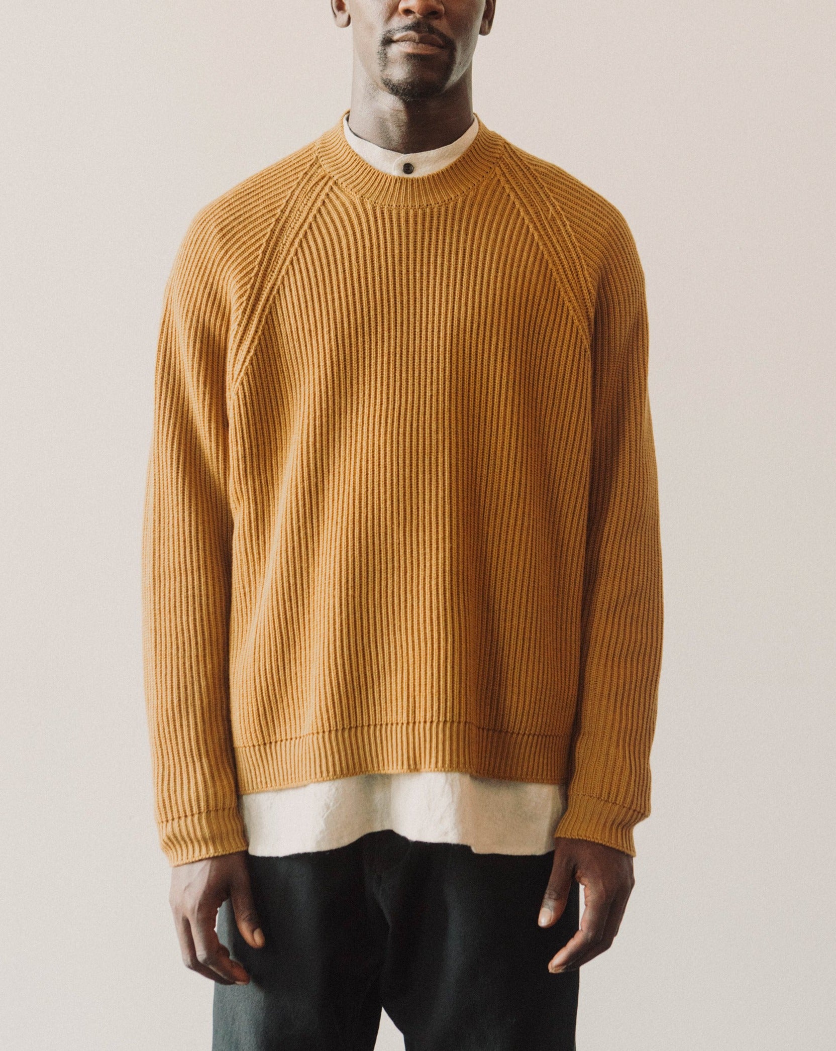 O-Project Knitted Crew Neck, Mustard | Glasswing