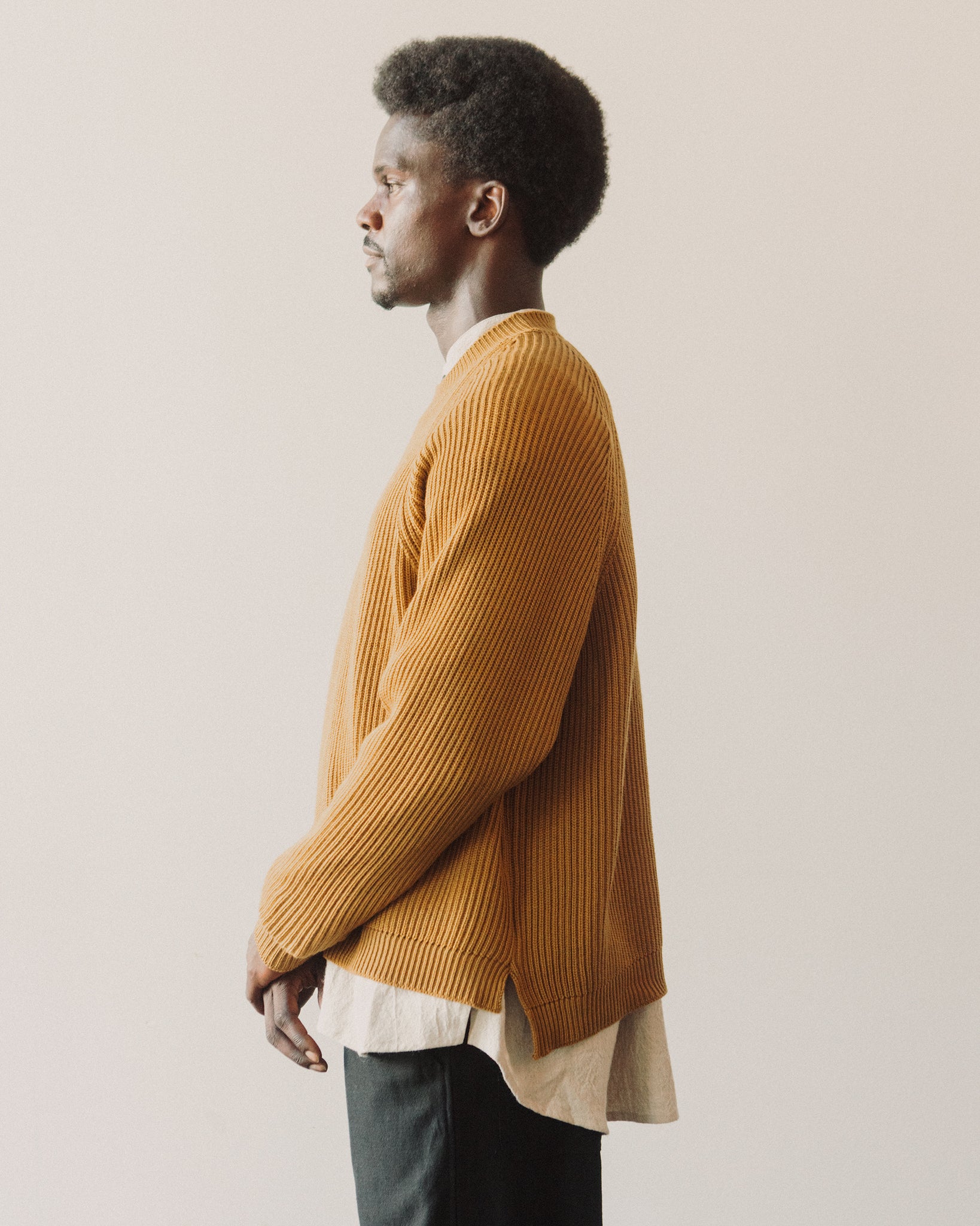 O-Project Knitted Crew Neck, Mustard | Glasswing