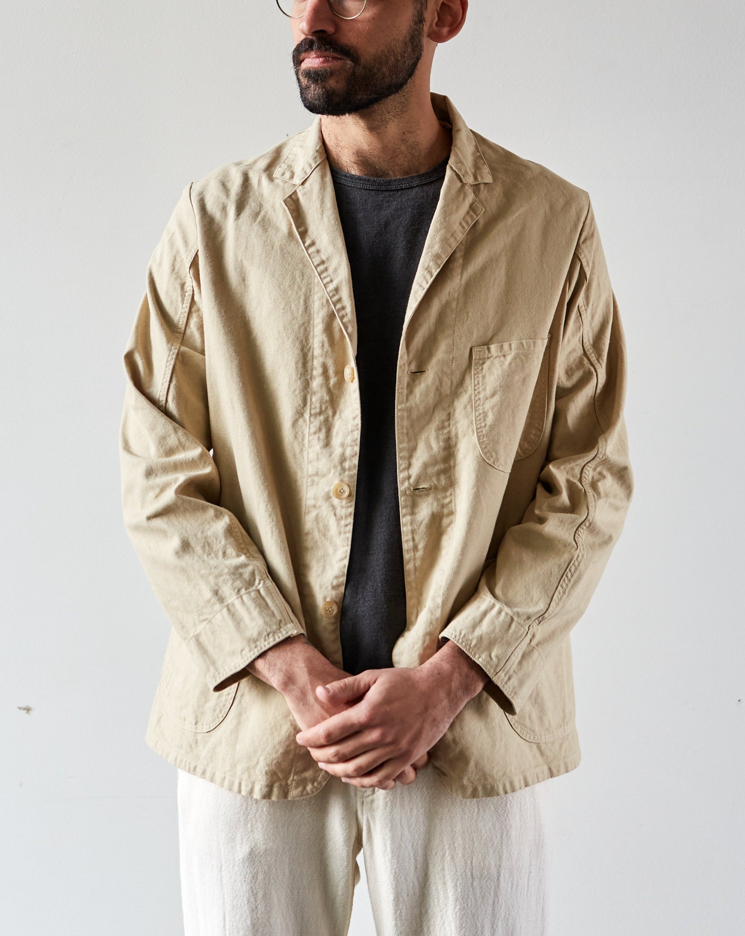 OrSlow Tailored Collar Work Jacket, Beige | Glasswing