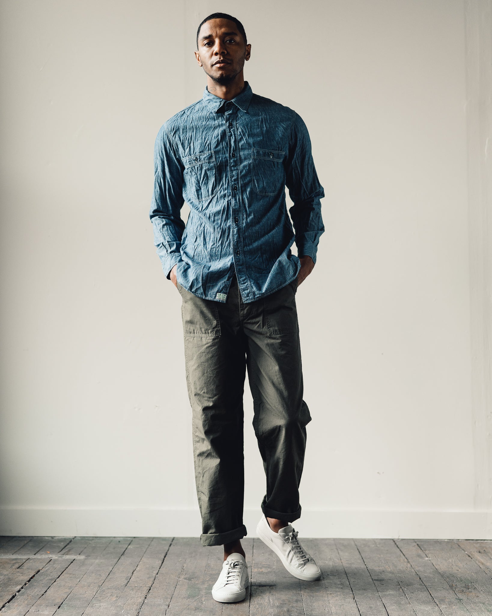 orSlow Chambray Work Shirt, Indigo | Glasswing