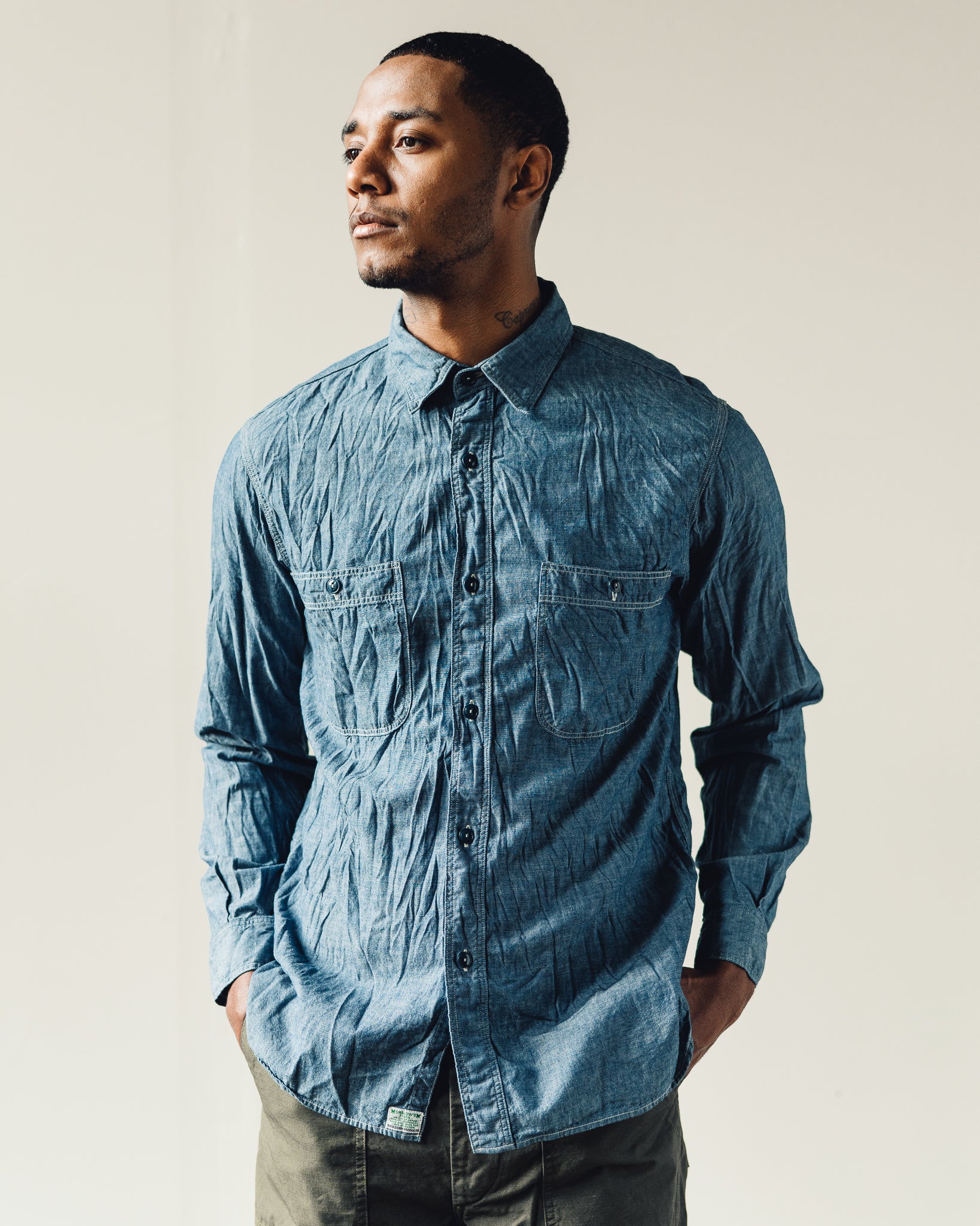 orSlow Chambray Work Shirt, Indigo | Glasswing