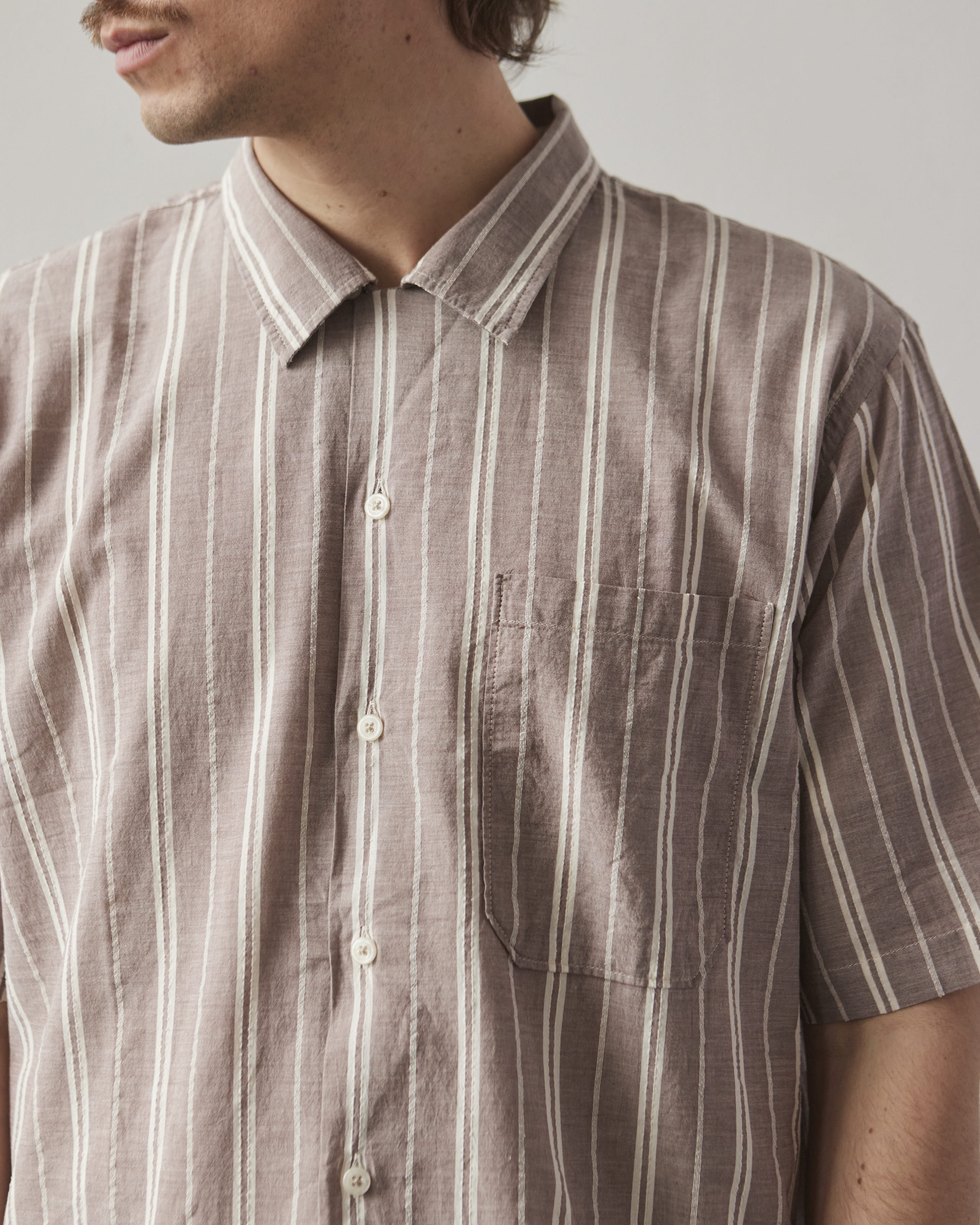 Universal Works Camp Shirt, Brown Nisi Cotton – Glasswing