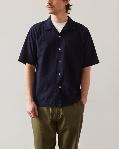 Universal Works Camp Shirt, Indigo Seersucker