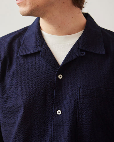 Universal Works Camp Shirt, Indigo Seersucker