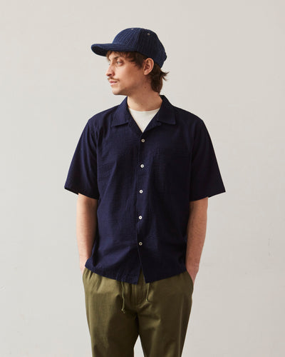 Universal Works Camp Shirt, Indigo Seersucker