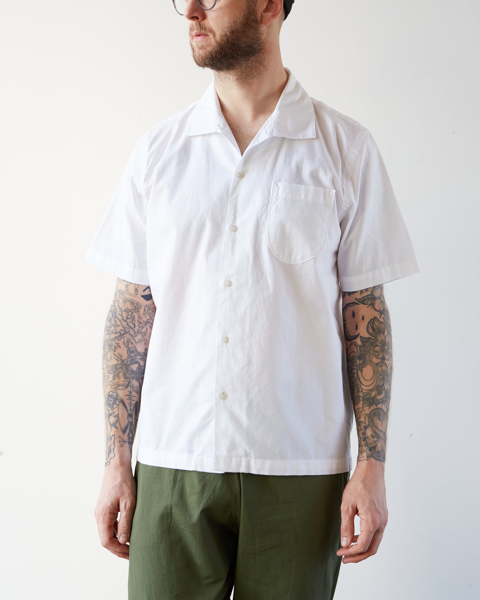 Universal Works Open Collar Shirt, White | Glasswing