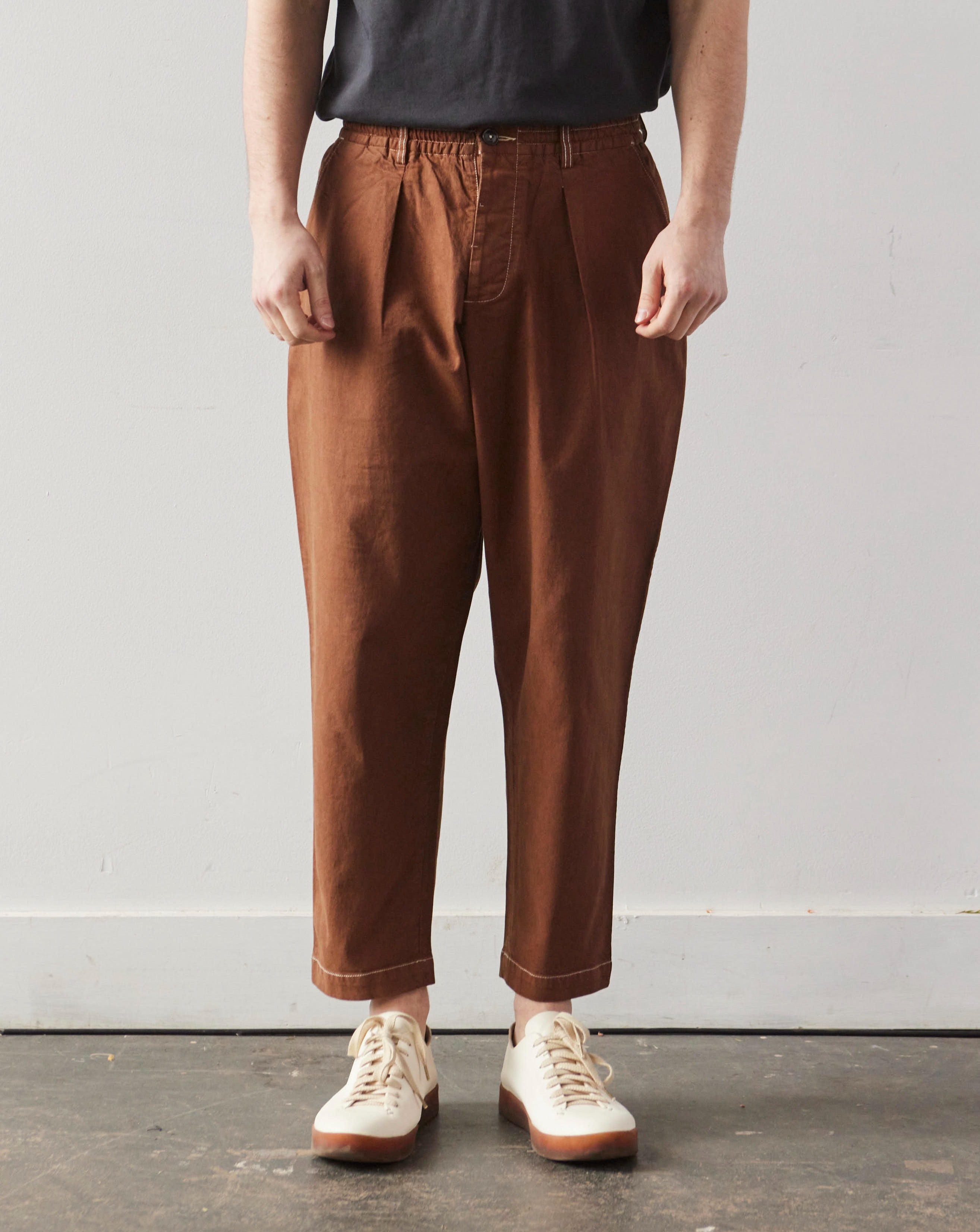 Universal Works Pleated Track Pant, Brown Marl Twill | Glasswing