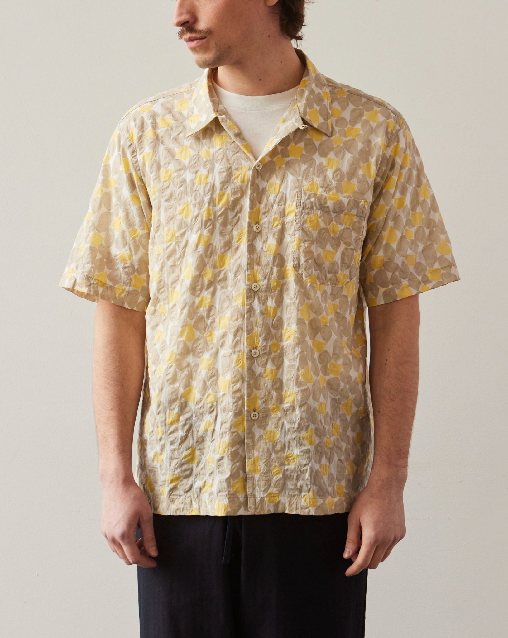 Universal Works Road Shirt, Yellow Tikihyo Print | Glasswing