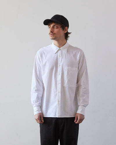 Universal Works Square Pocket Shirt, White Seersucker