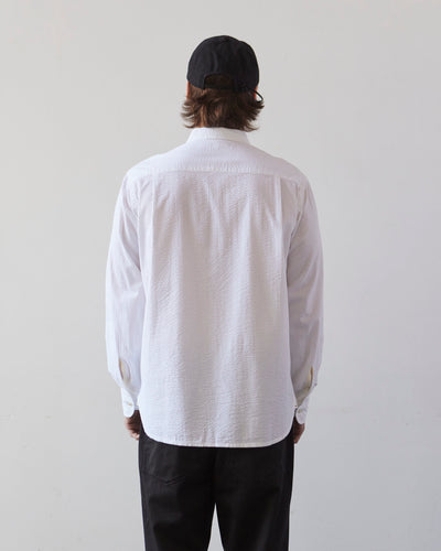 Universal Works Square Pocket Shirt, White Seersucker