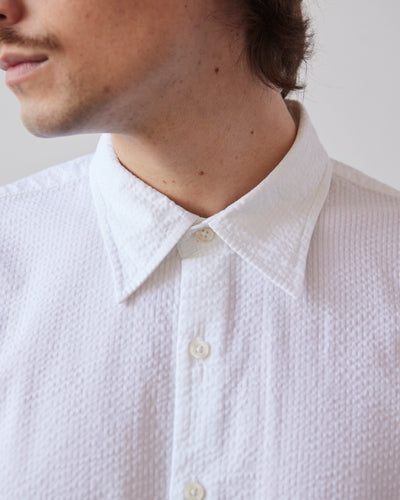 Universal Works Square Pocket Shirt, White Seersucker