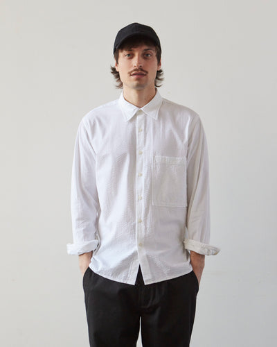 Universal Works Square Pocket Shirt, White Seersucker