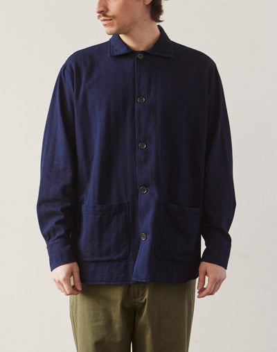 Universal Works Travail Overshirt, Indigo Herringbone Denim