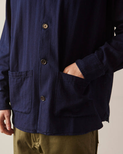 Universal Works Travail Overshirt, Indigo Herringbone Denim
