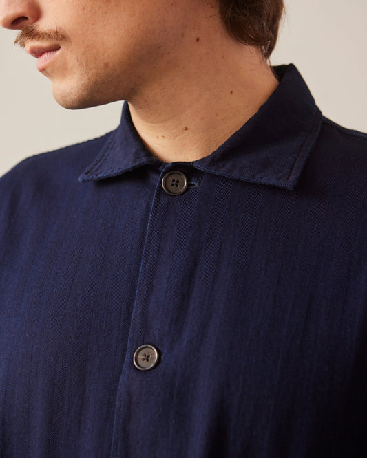 Universal Works Travail Overshirt, Indigo Herringbone Denim