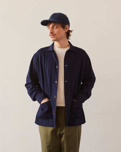 Universal Works Travail Overshirt, Indigo Herringbone Denim