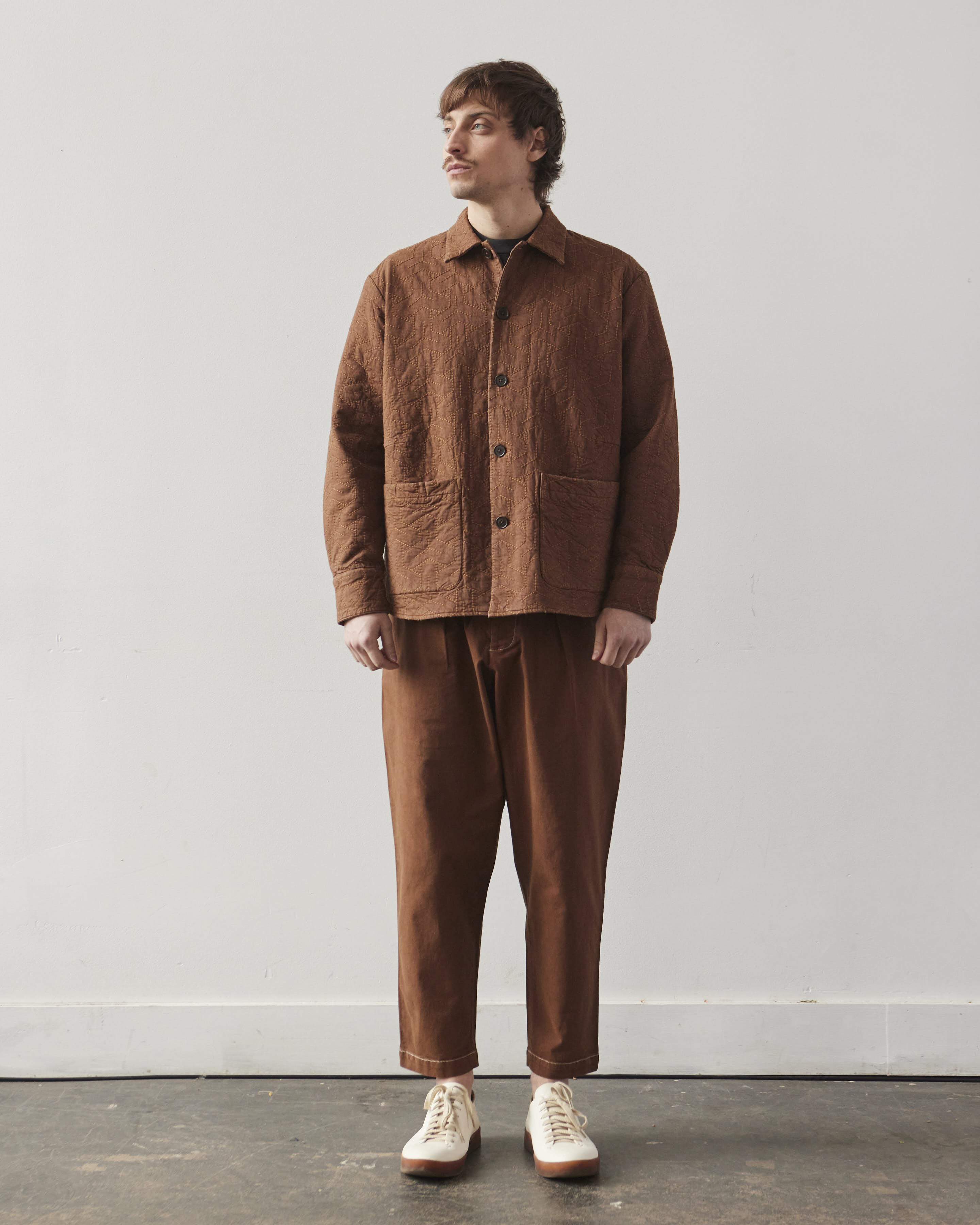 Universal Works Pleated Track Pant Brown Marl Twill Glasswing
