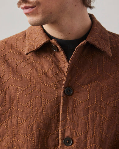 Universal Works Travail Quilt Shirt, Brown Marl Twill